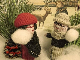 Weihnachtskarte Schneeballschlacht mit Text