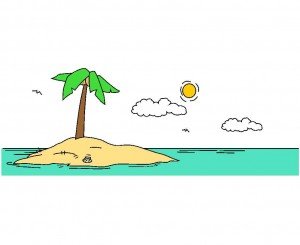 Eine gezeichnete Palme auf einer Insel